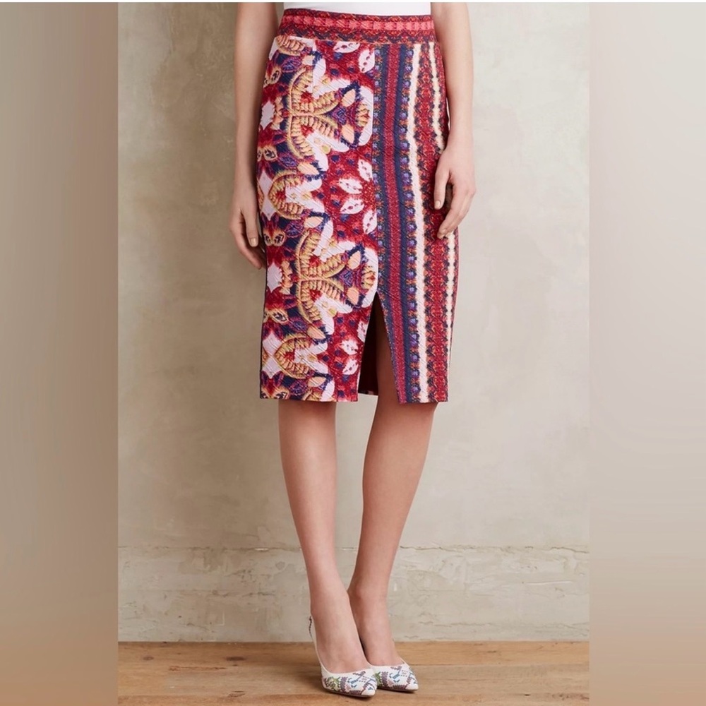 Maeve Multicolor Marala Striped Patterned Pencil Skirt Red Motif - Picture 7 of 8